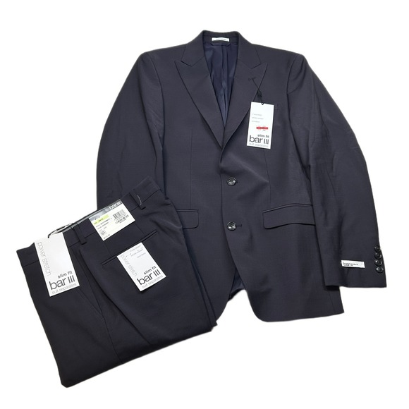 Bar‎ III Slim Fit Suit Mens 36R 2 Piece Pants 30x30 Burgundy Red Stretch $600 - Picture 1 of 16
